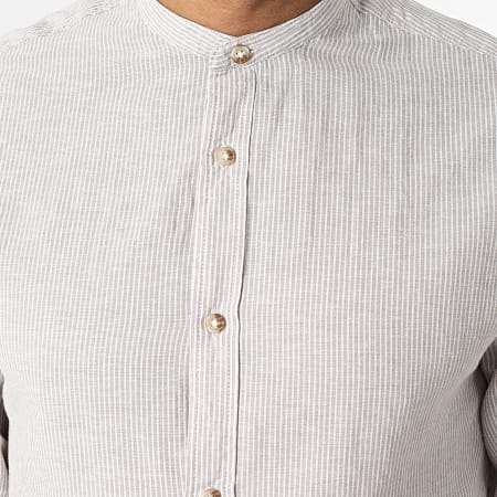 Jack And Jones - Chemise Manches Longues A Rayures Summer Band Linen Beige