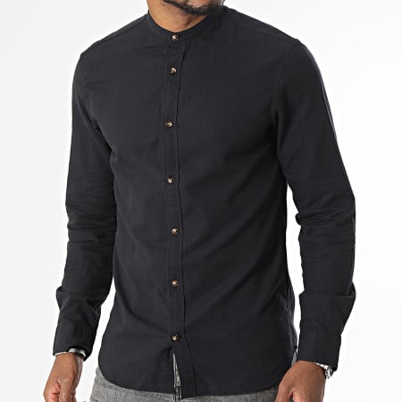 Jack And Jones - Zomerband Linnen Lange Mouw Shirt Zwart