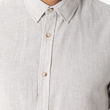 Jack And Jones - Camisa de rayas de manga larga Lino de verano Beige