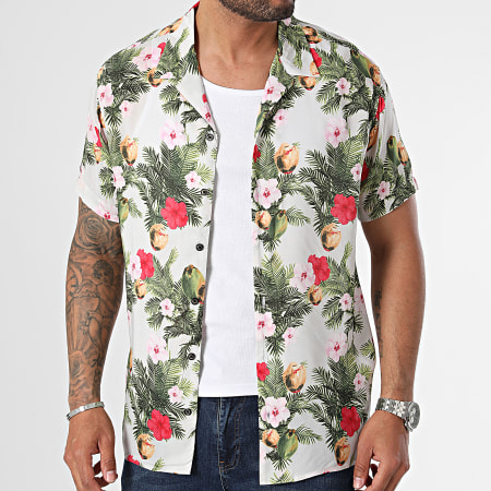 Produkt - Hawaii Korte Mouw Shirt Wit Groen Geel Roze Bloemen