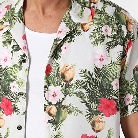 Produkt - Hawaii Korte Mouw Shirt Wit Groen Geel Roze Bloemen