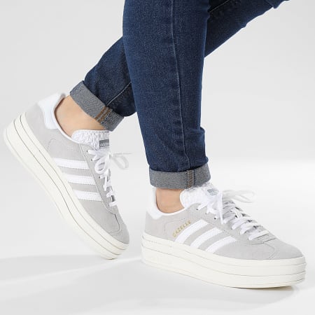 Adidas Originals - Gazelle Bold Zapatillas Mujer HQ6893 Gris Dos Calzado Blanco Core Blanco