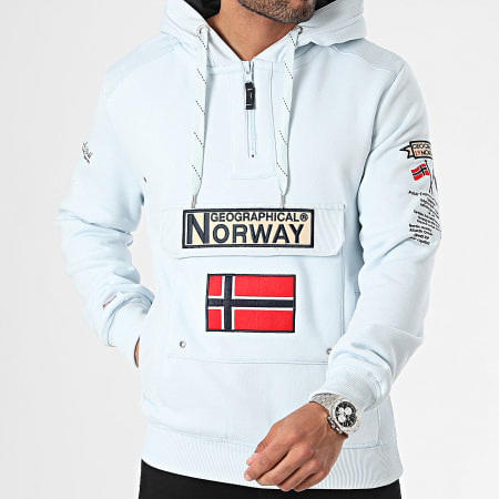 Geographical Norway - Gymclass Lichtblauw Hooded Zip Neck Sweatshirt