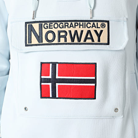 Geographical Norway - Sweat Col Zippé Capuche Gymclass Bleu Clair