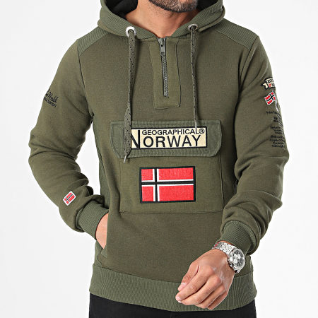 Geographical Norway - Gymclass Hooded Zip Neck Sweatshirt Khaki Groen