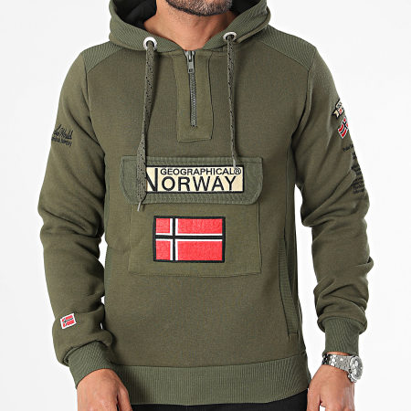 Geographical Norway - Sweat Col Zippé Capuche Gymclass Vert Kaki