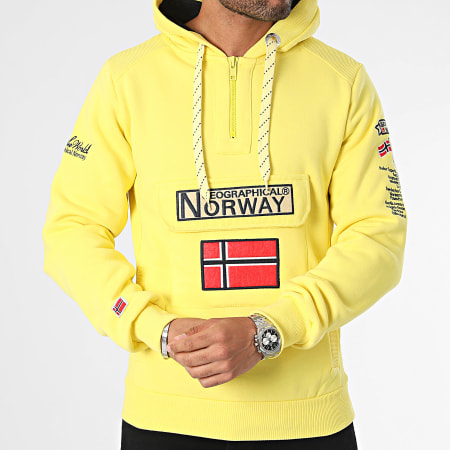 Geographical Norway - Gymclass Geel Hooded Zip Neck Sweatshirt