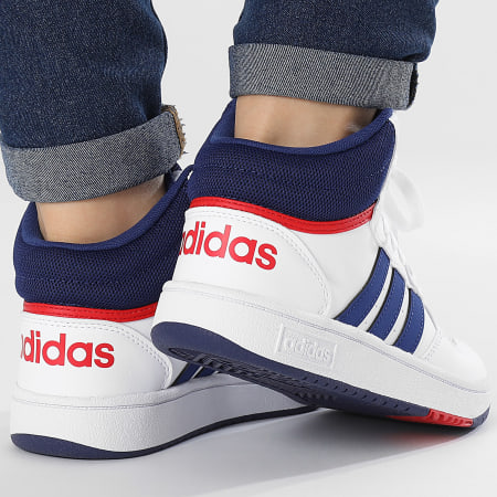Adidas Performance - Zapatillas Mujer Hoops 3.0 Mid K GZ9647 Cloud White Victory Blue Better Scarlet