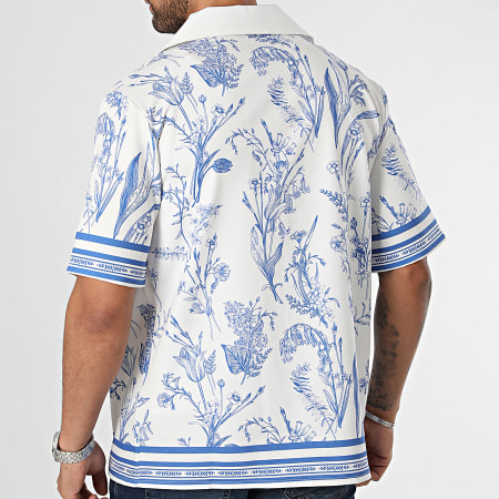 KZR - Camicia manica corta bianca blu reale floreale