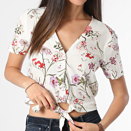 Vero Moda - Camisa de manga corta para mujer Easy Joy Beige Floral