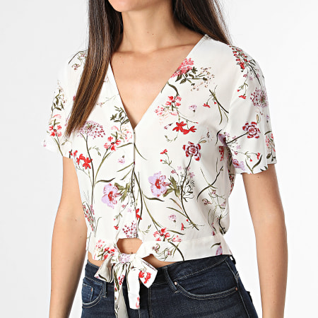 Vero Moda - Camisa de manga corta para mujer Easy Joy Beige Floral