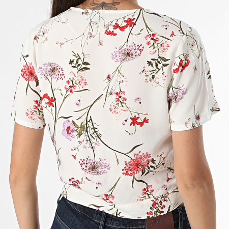 Vero Moda - Camisa de manga corta para mujer Easy Joy Beige Floral