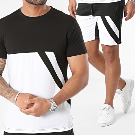 Zayne Paris  - Ensemble Tee Shirt Et Short Jogging Noir Blanc