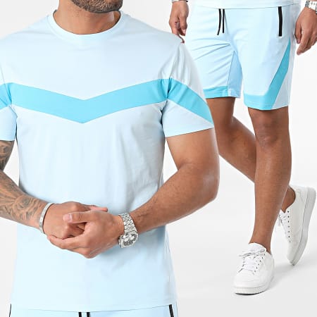 Zayne Paris  - Ensemble Tee Shirt Et Short Jogging Bleu Clair