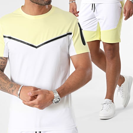 Zayne Paris  - Conjunto de camiseta y pantalón corto amarillo y blanco