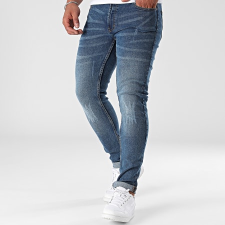 Denim Project - Jean Slim Red Light Destroy Bleu Denim