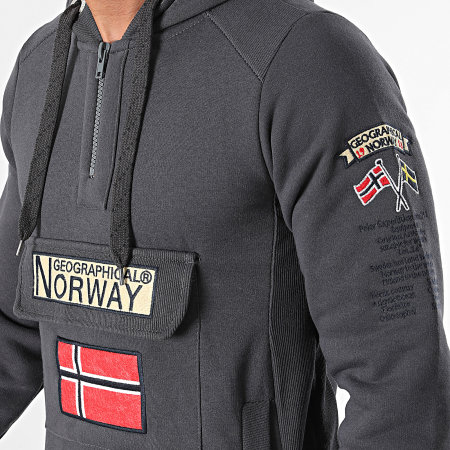 Geographical Norway - Charcoal grijs Hooded Zip Neck Sweatshirt