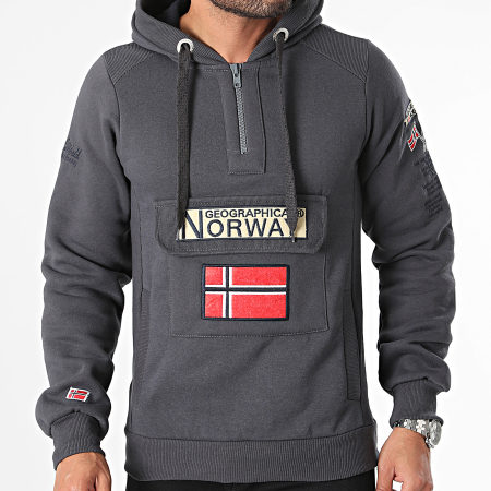 Geographical Norway - Sweat Col Zippé Capuche Gris Anthracite