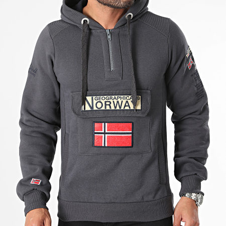 Geographical Norway - Felpa con cappuccio e collo a zip grigio antracite