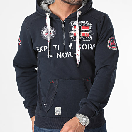 Geographical Norway - Sweat Col Zippé Capuche Bleu Marine