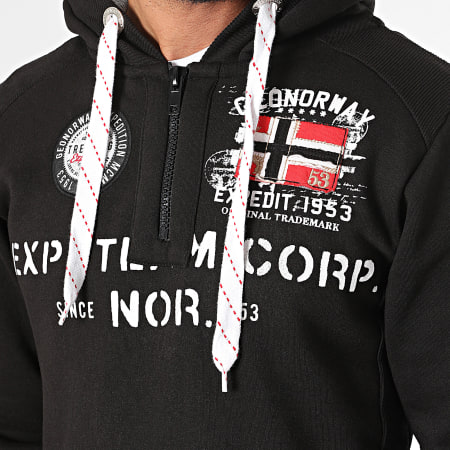 Geographical Norway - Sudadera negra con capucha y cuello de cremallera