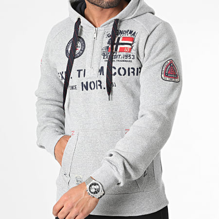 Geographical Norway - Sweat Col Zippé Capuche Gris Chiné