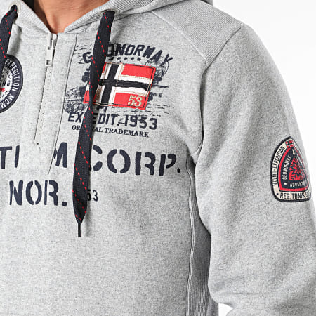 Geographical Norway - Sweat Col Zippé Capuche Gris Chiné