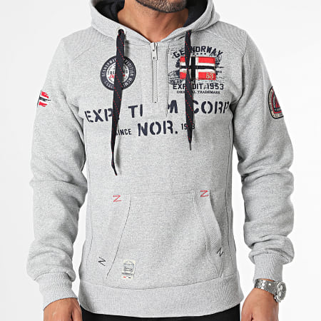 Geographical Norway - Felpa con cappuccio e collo a zip di colore grigio screziato