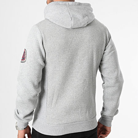 Geographical Norway - Sudadera gris jaspeada con capucha y cuello de cremallera