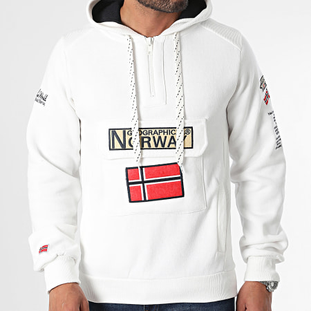 Geographical Norway - Sudadera blanca con capucha y cuello de cremallera