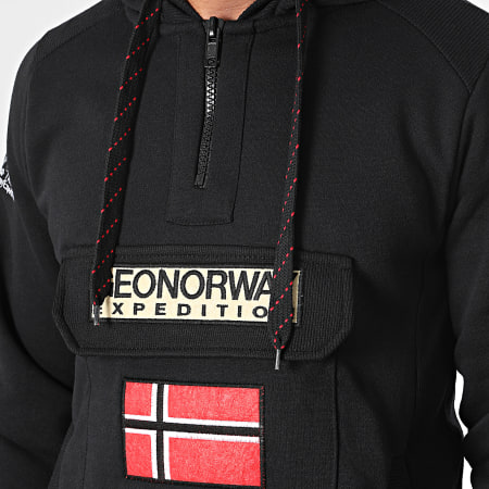 Geographical Norway - Sudadera negra con capucha y cuello de cremallera
