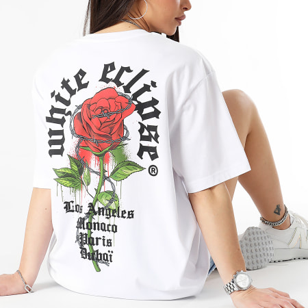 Luxury Lovers - Tee Shirt Oversize Large Femme Roses Barbed Blanc