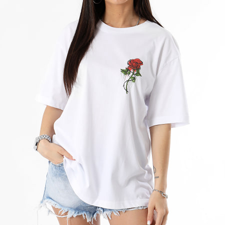 Luxury Lovers - Tee Shirt Oversize Large Femme Roses Barbed Blanc
