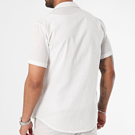 MTX - Conjunto de camisa de manga corta y pantalón corto de rayas blancas