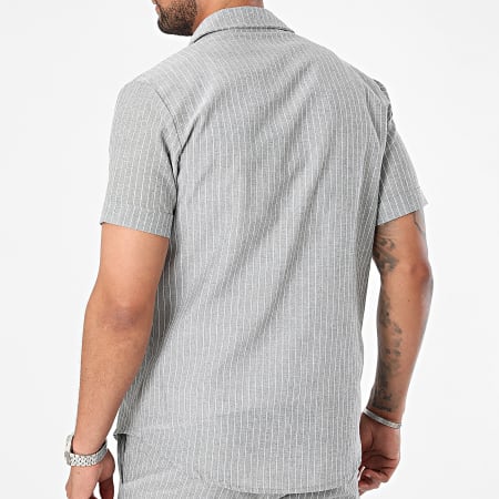 MTX - Ensemble Chemise Manches Courtes Et Short Jogging A Rayures Gris Chiné