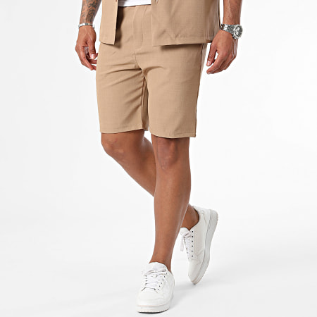 MTX - Conjunto de camisa de manga corta camel y pantalón corto de jogging