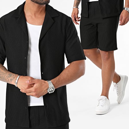 MTX - Set camicia nera a maniche corte e pantaloncini da jogging