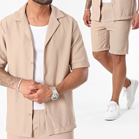 MTX - Beige shirt met korte mouwen en joggingshortset