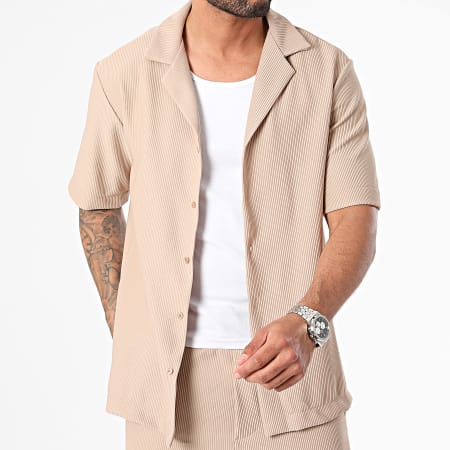 MTX - Beige shirt met korte mouwen en joggingshortset