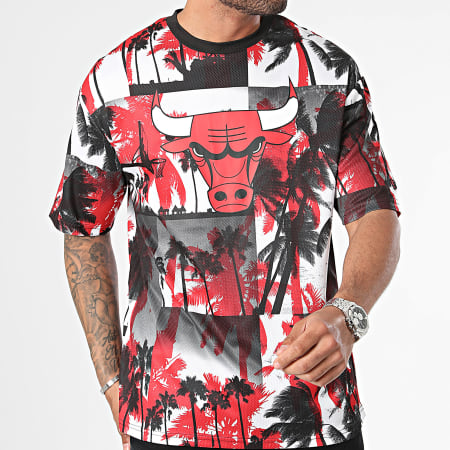 New Era - Tee Shirt Oversize Palm Tree Mesh Chicago Bulls 60502576 Blanc Rouge Noir