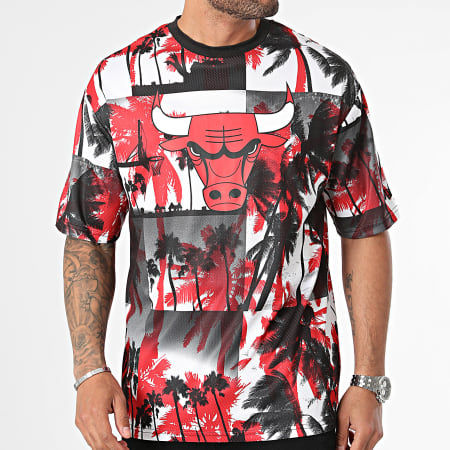 New Era - Tee Shirt Oversize Palm Tree Mesh Chicago Bulls 60502576 Blanc Rouge Noir