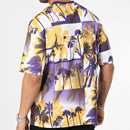 New Era - Tee Shirt Oversize Palm Tree Mesh Los Angeles Lakers 60502575 Blanc Violet Jaune