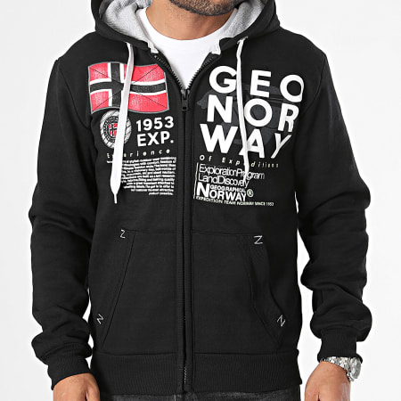 Geographical Norway - Sudadera negra con capucha y cremallera