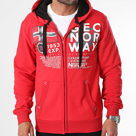 Geographical Norway - Sweat Zippé Capuche Rouge