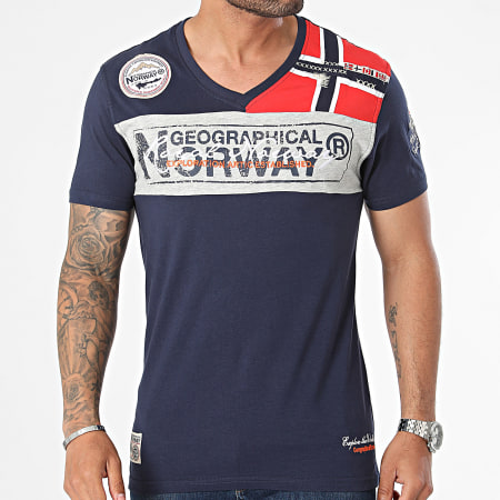 Geographical Norway - Tee Shirt Col V Jidney Bleu Marine