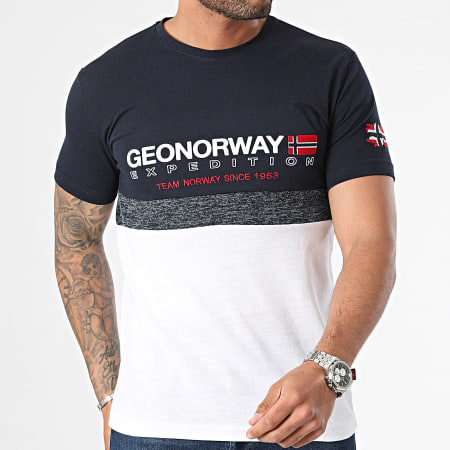 Geographical Norway - Tee Shirt Jdouble Bleu Marine Blanc