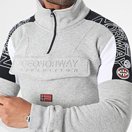 Geographical Norway - Top felpato con collo a zip grigio Heather