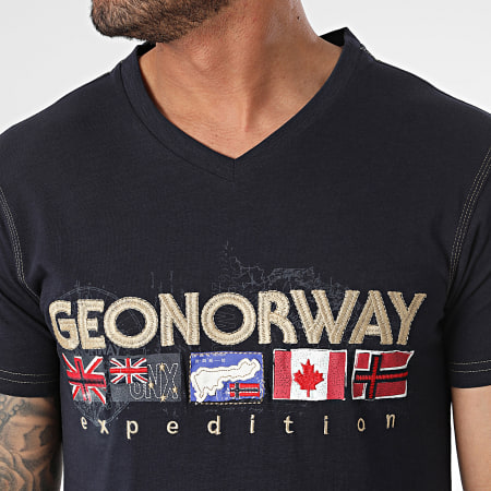 Geographical Norway - Camiseta azul marino con cuello de pico