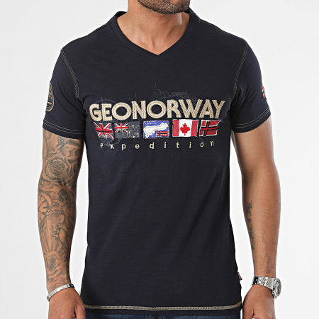 Geographical Norway - Tee Shirt Col V Bleu Marine