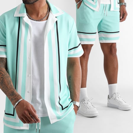 LBO - Camicia a maniche corte e pantaloncini da jogging stampati 1227 Set bianco verde menta